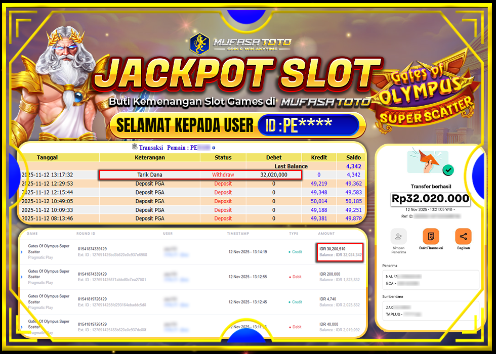 MUFASATOTO JACKPOT PRAGMATIC PLAY Rp.32.020.000|LUNAS